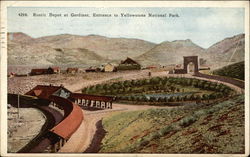 Rustic Depot at Gardiner, entrance to Yellowstone National Park Montana Postcard Postcard