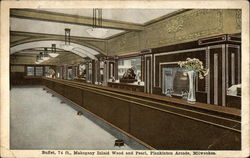 Buffet, 74 ft., Mahogany inlaid wood and pearly, Plankinton Arcade Postcard