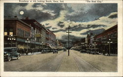 Broadway at 6th looking South - "The Steel City" Gary, IN Postcard Postcard