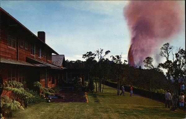Volcano House with Kilauea Volcano in Action in the Background Kii Hawaii