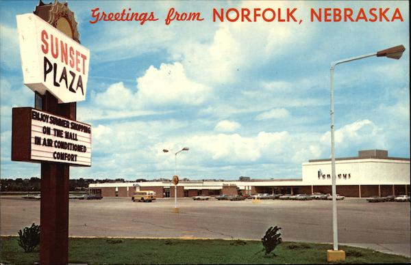 Greetings...Sunset Plaza Mall - Largest Shopping Center at Junction of Hiways 81 & 275 Norfolk Nebraska