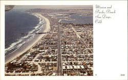 Aerial View of Mission and Pacific Beach Postcard