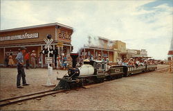 Miniature 1865 Model Train Pauses at Entrance to Little Beaver Town Postcard