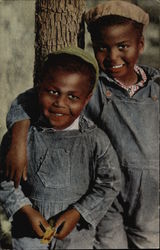 "Two Sunny Smiles" - Black Children in Coveralls Postcard