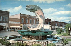 National Trout Memorial Fountain Kalkaska, MI Postcard 