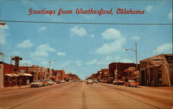 Main Street, greetings from Weatherford Postcard