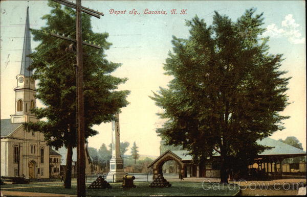 View of Church and Cannon in Depot Square Laconia New Hampshire
