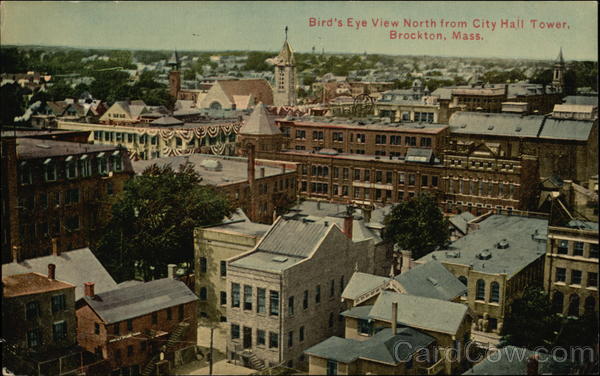 Bird's Eye View North from City Hall Tower Brockton Massachusetts