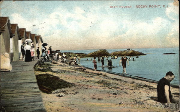 Bath Houses and Swimmers on the Shore Rocky Point Rhode Island