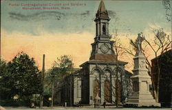 Porter Congregational Church and Soldiers Monument Brockton, MA Postcard Postcard