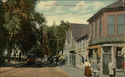 View of Trolley Car on Broad Street Bridgewater, MA Postcard Postcard
