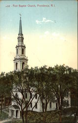 View of First Baptist Church through the Trees Postcard