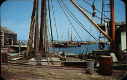 View of Old Harbor and Boats Block Island, RI Postcard Postcard
