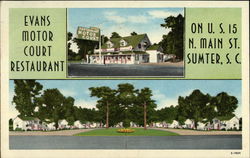 Evans Motor Court and Restaurant Sumter, SC Postcard Postcard