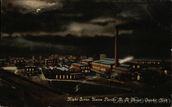 Night Scene, Union Pacific R. R. Shops Omaha Nebraska