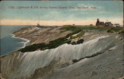 Lighthouse & Life Saving Station Gay Head, MA Postcard Postcard