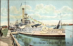 USS "Puritan" at Navy Yard Postcard