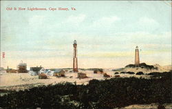 Old & New Lighthouses Cape Henry, VA Postcard Postcard