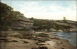 Beach and Bathing House, Cushings Island Postcard