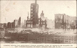 Looking Across the Kenduskeag Stream Showing Ruins of Morse-Oliver Building on Left Postcard