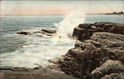 Ocean Waves at Sea Wall Southwest Harbor, ME Postcard Postcard