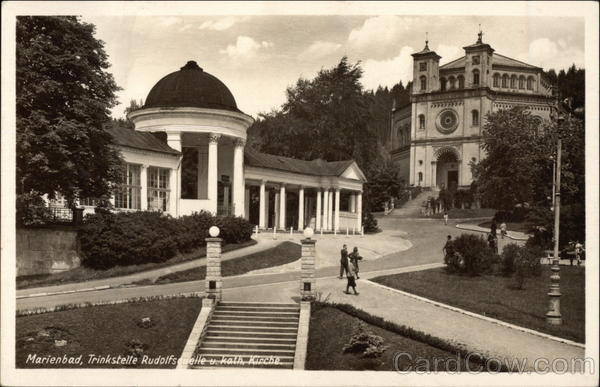 Trinkstelle Rudolfsquelle u. Kath. Kirche Mariánské Lázně Czech Republic