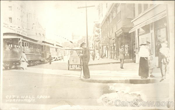 City Hall Square, Streetcars, Sailors Norfolk Virginia