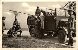 German Nazi Soldiers on Road in Transport Vehicle German Nazi Soldiers on Road in Transport Vehicle