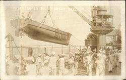 Launching Small Boat off Ship Postcard
