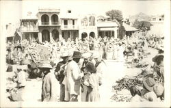 Sailors in Marketplace With Vendors Selling Goods Postcard