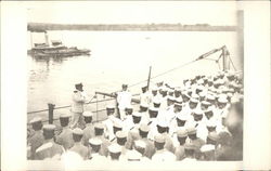 Navy Men in White Uniforms Stand on Ship Postcard