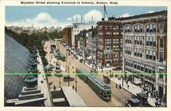 Boylston Street Showing Entrance To Subway Postcard