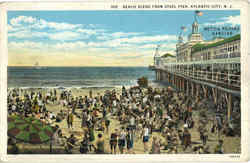 Beach Scene From Steel Pier Postcard