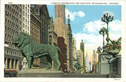 Lions At Entrance Of Art Institute, Michigan Ave Chicago, IL Postcard Postcard