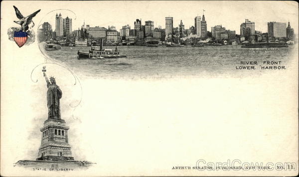 Statue of Liberty and River Front, Lower Harbor New York