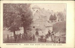 First Fire House and Engine Postcard