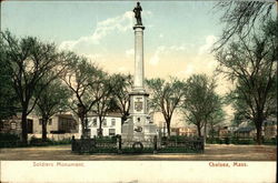 Soldiers Monument Surrounded by Trees Chelsea, MA Postcard Postcard