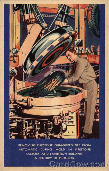 Removing Firestone Gum-Dipped Tire From Automatic Curing Mold