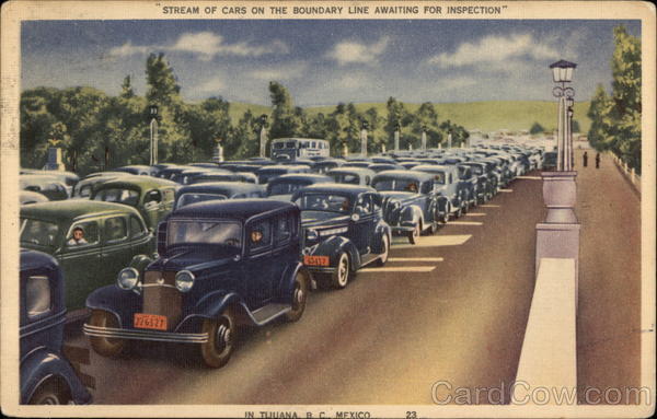 Cars on the Boundary Line Awaiting Inspection Tijuana Mexico