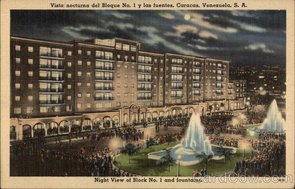 Night View of Block No.1 and Fountains Caracas Venezuela