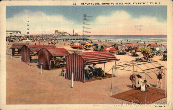 Beach Scene showing Steel Pier Atlantic City New Jersey