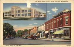 Main Street Looking South and New High School Postcard