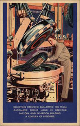 Removing Firestone Gum-Dipped Tire From Automatic Curing Mold Postcard