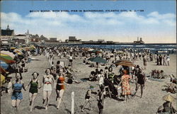 Beach Scene, with Steel Pier in Background Postcard