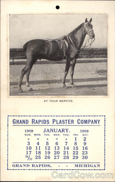 At Your Service, Grand Rapids Plaster Company 1909 Calendar, Grand Rapids, Mich