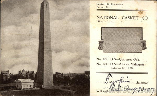 Bunker Hill Monument, Boston, Mass., National Casket Co