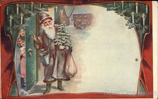 Saint Nicholas with Gifts and Children Hiding behind Door