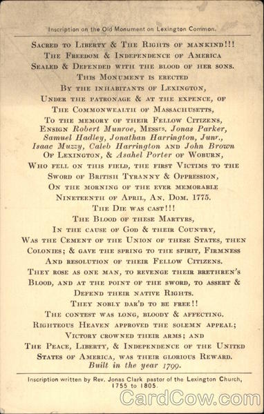 Inscription on the Old Monument on Lexington Common