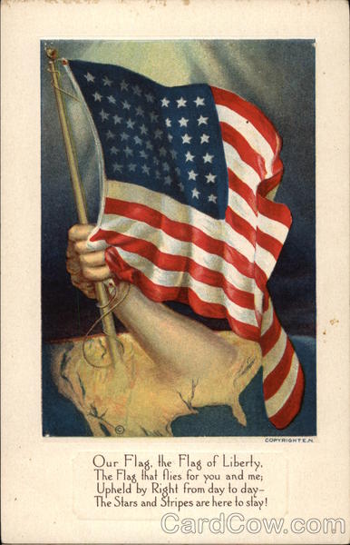 Our Flag, the Flag of Liberty, the Flag that Flies for you and me; Upheld by Right from Day to Day