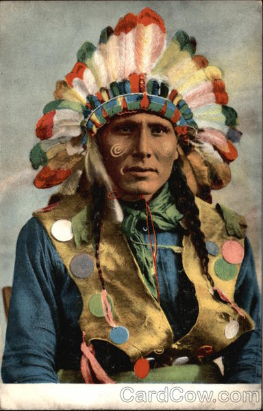 Native American Man in Feathered Headdress Native Americana